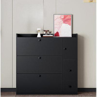 Rebrilliant Versatile Shoe Cabinet with 3 Flip Drawers, Shoe Rack with Pull-down Seat for Hallway
