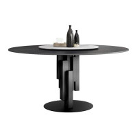STAR BANNER Italian modern simple round sintered stone dining table with turntable.