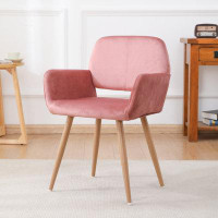 George Oliver Velet Upholstered Side Dining Chair With Metal Leg(Pink Velet+Beech Wooden Printing Leg),KD Backrest in ,