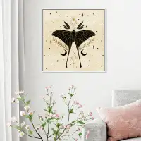 Rosalind Wheeler "Lucky Charm", Cosmic Lucky Moth  Bohemian Black Canvas Wall Art Print For Bedroom