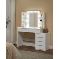 Wade Logan 39.4'' Wide vanity with LED Lights, 4 Open Shelves, 6 Drawers