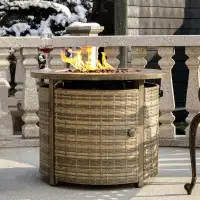 Arlmont & Co. Sontich 25'' H x 32'' W Steel Propane Outdoor Fire Pit Table with Lid