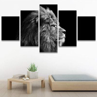 IDEA4WALL A Lion On Balck Background Abstract Plants 5 Pieces