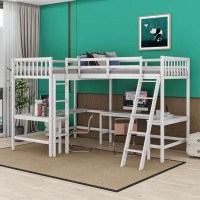 Harriet Bee Wood Twin Size L-Shaped Loft Bed With Ladder
