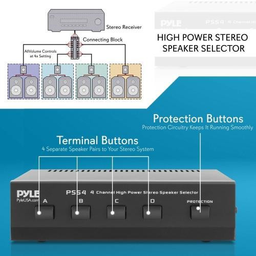 Pyle 4-channel High Power Stereo Speaker Selector - Black in Speakers - Image 4