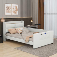 Ebern Designs Full Size Upholstered Platform Bed With Guardrail, Storage Headboard And Footboard