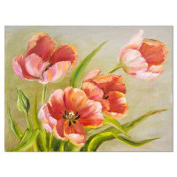Made in Canada - Design Art Vintage Red Tulips Floral - Wrapped Canvas Painting Print