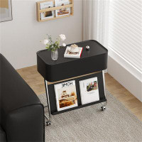 Orren Ellis Z Shaped Side Table With Storage, Modern Couch Tables That Slide Under, Small Z Shaped End Table For Couch,
