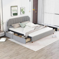 Latitude Run® King Size Upholstery Platform Bed With Four Storage Drawers