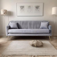 Everly Quinn American simple living room sofa light luxury three blue sofa