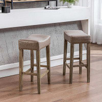Impact Outdoor Set Of 2 Farmhouse Faux Leather Upholstered Backless Barstools