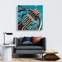 Made in Canada - Winston Porter 'Musicien with French Horn' Oil Painting Print on Wrapped Canvas