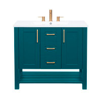 LUXO MARBRE This 37'' Free-Standing Melamine Vanity With 2 Shaker-Style Drawers, 2 Shaker-Style Doors And 1 Ribbed Botto