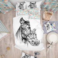 Made in Canada - East Urban Home Designart Freehand Horse Head Pencil Drawing Duvet Cover Set
