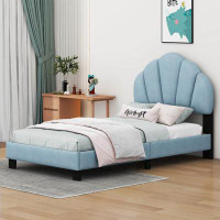 House of Hampton Twin Size Upholstered Velvet Platform Bed With Shell-Shaped Headboard