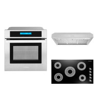 Cosmo 3 Piece Kitchen Package With 36" Electric Cooktop 36" Under Cabinet Range Hood 24" Single Electric Wall Oven