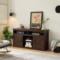 Gracie Oaks Espresso Farmhouse Barn Door Tv Media Stand: Stylish Modern Console For Tvs Up To 65, Featuring Open & Close