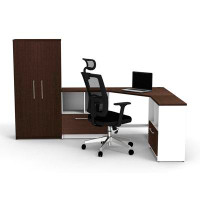 Inbox Zero Office Reception Centre Desks Furniture Group 5Pc Contemporary White/Espresso Colour. Purchase Is For Furnitu