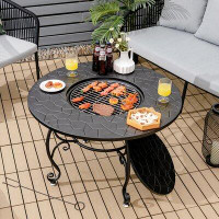 Lark Manor Adallyn 35.5'' Patio Fire Pit Dining Table Charcoal Wood Burning W/ Cooking Bbq Grate