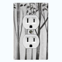 WorldAcc Metal Light Switch Plate Outlet Cover (Gray Forest Trees - Single Duplex)