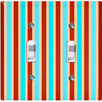 WorldAcc Metal Light Switch Plate Outlet Cover (Orange Blue Wallpaper  - Double Toggle)