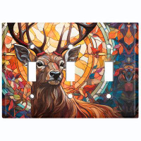 WorldAcc Metal Light Switch Plate Outlet Cover (Animal Deer Colourful Autumn Leaves - Triple Toggle)