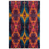 Isabelline One-of-a-Kind Quentrell Hand-Knotted 2010s Mogul Blue/Pink 4'9" x 9' Wool Area Rug
