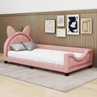 Harriet Bee Hayven Twin Size Upholstered Storage Bed with Carton Ears Shaped Headboard