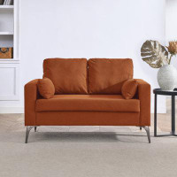 Mercer41 Loveseat Living Room Sofa,With Square Arms And Tight Back, With Two Small Pillows,Corduroy Navy