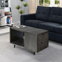 Millwood Pines 30 Inch Handcrafted Coffee Table With Hinged Lift Top Storage, Open Shelf, And Metal Legs, Charcoal Grey