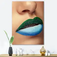 East Urban Home Close Up Lips With Fashion Make Up And Brackets - Print on Canvas