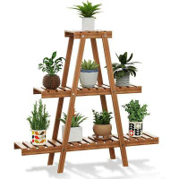 Arlmont & Co. 3 Tires Plant Stand, Indoor Outdoor 12 Potted Tall Large Wood Plant Shelf, Flower Holder Ladder