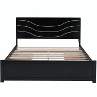 Latitude Run® Queen Size Wood Storage Platform Bed with LED and 4 Drawers