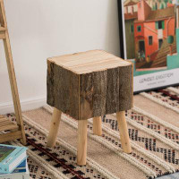 Loon Peak Decorative Natural Wooden Log Box Shaped Side Table For Indoor And Outdoor