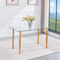 Mercer41 Wrought Studio™ Rectangular Glass Dining Table With Clear Tempered Glass Top And Stainless Steel Leg For Home O