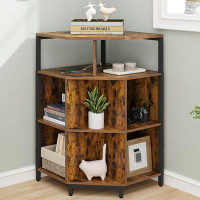 Rubbermaid Corner Cabinet, Corner Bookshelf With Charging Station, Rustic Corner Shelf For Living Room, Cube Toy Storage