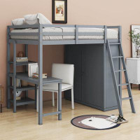 Harriet Bee Idessa Full Loft Bed with Wardrobe,Desk & Shelves