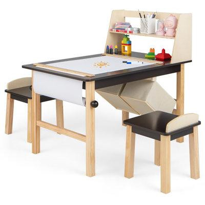 Isabelle & Max™ Isabelle & Max™ Kids Art Table & Chairs Set Wooden Drawing Desk With Paper Roll Storage Shelf Bins in Desks