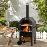 17 Stories Cadince Steel Freestanding Wood-Fired Pizza Oven in Black