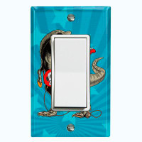 WorldAcc Metal Light Switch Plate Outlet Cover (Dinosaur T-Rex Guitar Blue Star - Single Toggle)