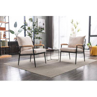 ANJ Lyquinn Modern Design 24"Wide Linen Upholstered Accent Arm Chair With Metal Legs And Pillow