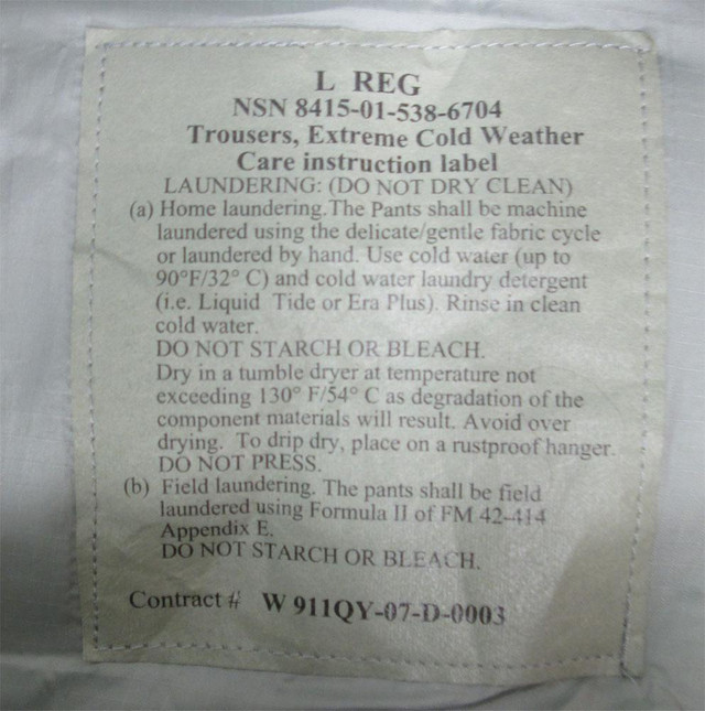US ARMY SURPLUS EXTREME COLD WEATHER INSULATED PANTS --  Amazing prices !!! in Men's - Image 2