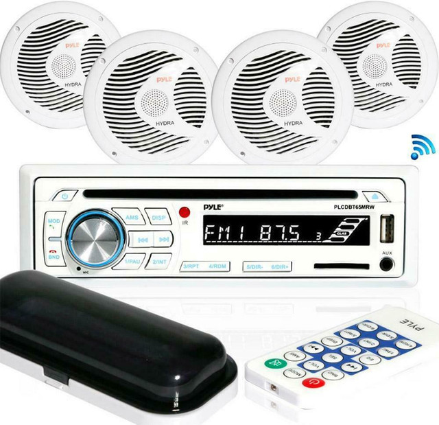 MARINE STEREO RECEIVER WITH FOUR 6.5-INCH SPEAKERS - Available in Black or White with accessory kit included! Only $239! in Audio & GPS