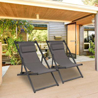 Winston Porter Folding Portable Adjustable Patio Lounge Chairs with Hook & Loop Fastener Headrests
