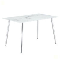 Mercer41 Tempered Glass Top Dining Table with Metal Legs