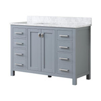 36, 48 & 60 Inch Grey Vanity with Cararra Marble White Top w/20 Rectangular Ceramic Sink, Soft Close Hardware inclu  CCI
