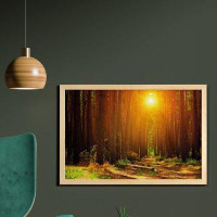 East Urban Home Ambesonne Landscape Wall Art With Frame, Sunset Dawn Sun Rise Beams In Forest Tree Nature Plants Print I