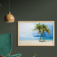 East Urban Home Ambesonne Hawaiian Wall Art With Frame, Cloudy Sky Boat In The Sea Palm Trees Sandy Beach Thailand Seasc