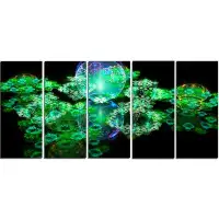 Design Art 'Green Water Drops on Mirror' Graphic Art Print Multi-Piece Image on Canvas