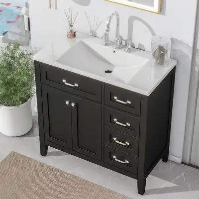 Latitude Run® 36" Bathroom Vanity With Sink Combo, Bathroom Cabinet With Drawers, Solid Frame And MDF Board